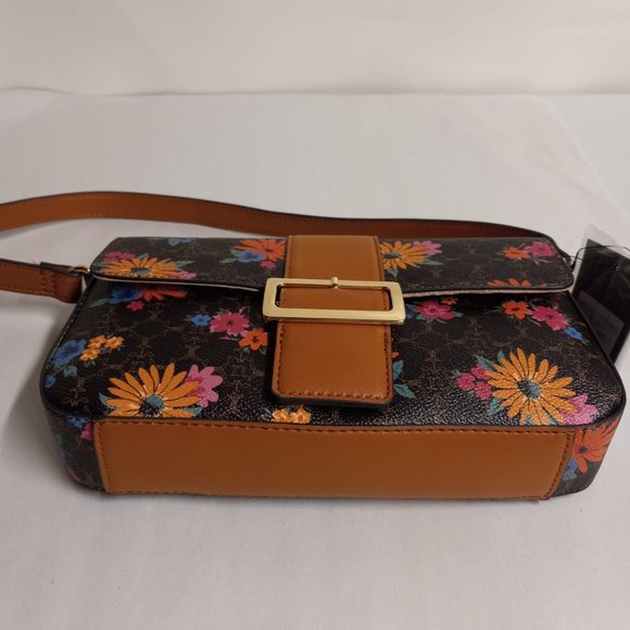 Nanette Lepore Fiona Logo Flap Chocolate Floral Baguette - Picture 8 of 9